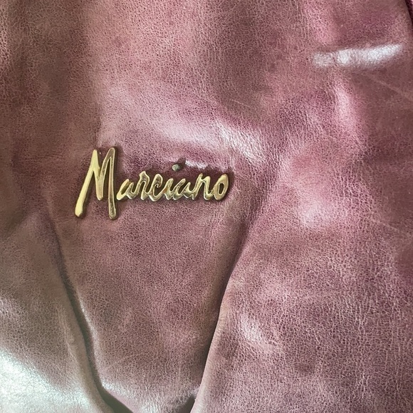 𝅺MARCIANO Studded Purple Leather Hollywood Goldtone Chain Crossbody - Picture 7 of 12